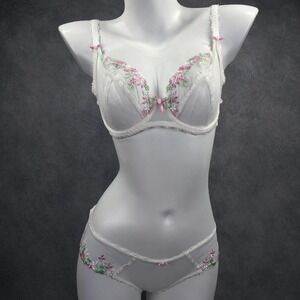 Freya 34D White Sheer Floral Embroidered Bra Panty Lingerie Set Romantic